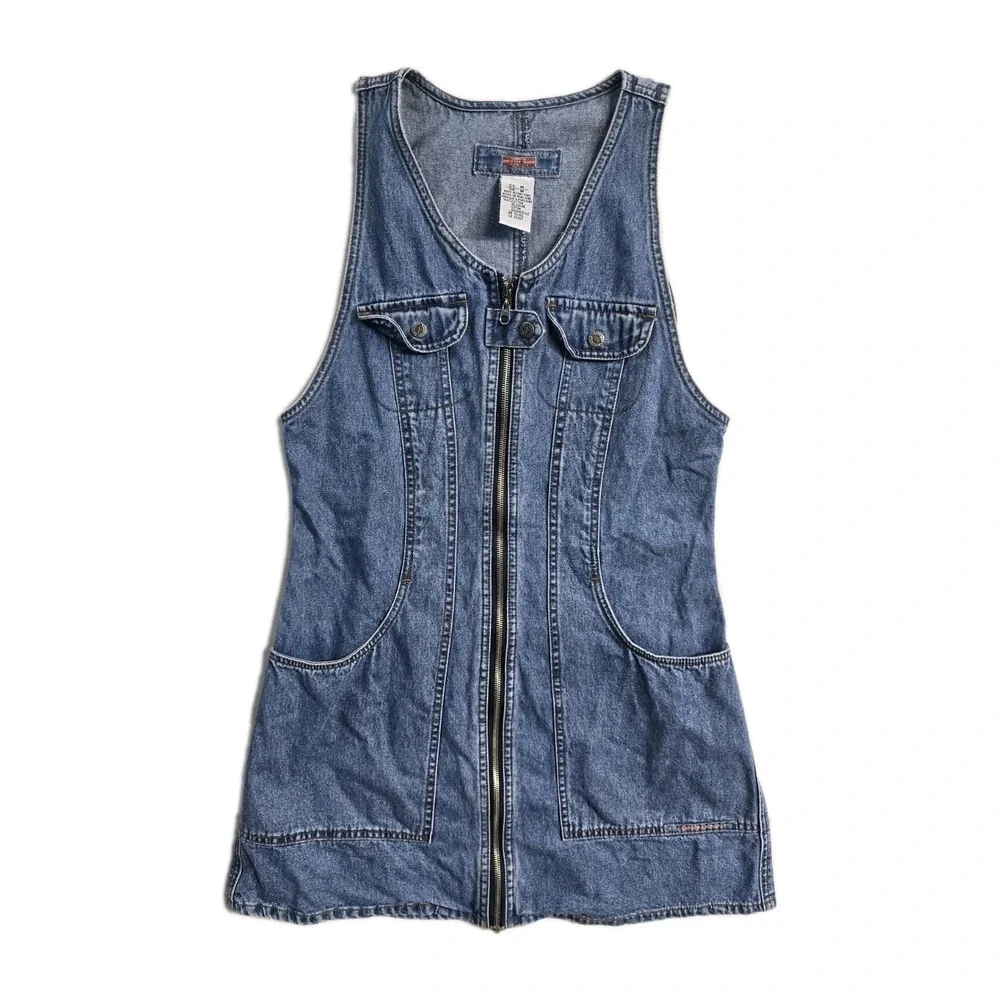 Vintage Y2k Squeeze Denim Romper M Blue Zip Up Women's - Picture 1 of 3